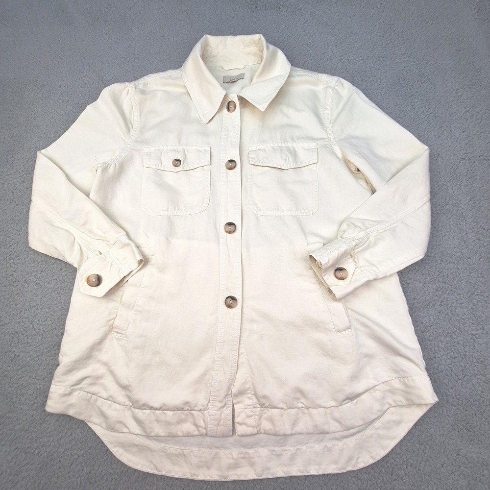Loft Shirt Jacket Womens‎ Medium Cream Cotton Linen Utility Shacket 559696